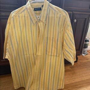Puritan Men's Yellow and Blue Striped Casual Shirt